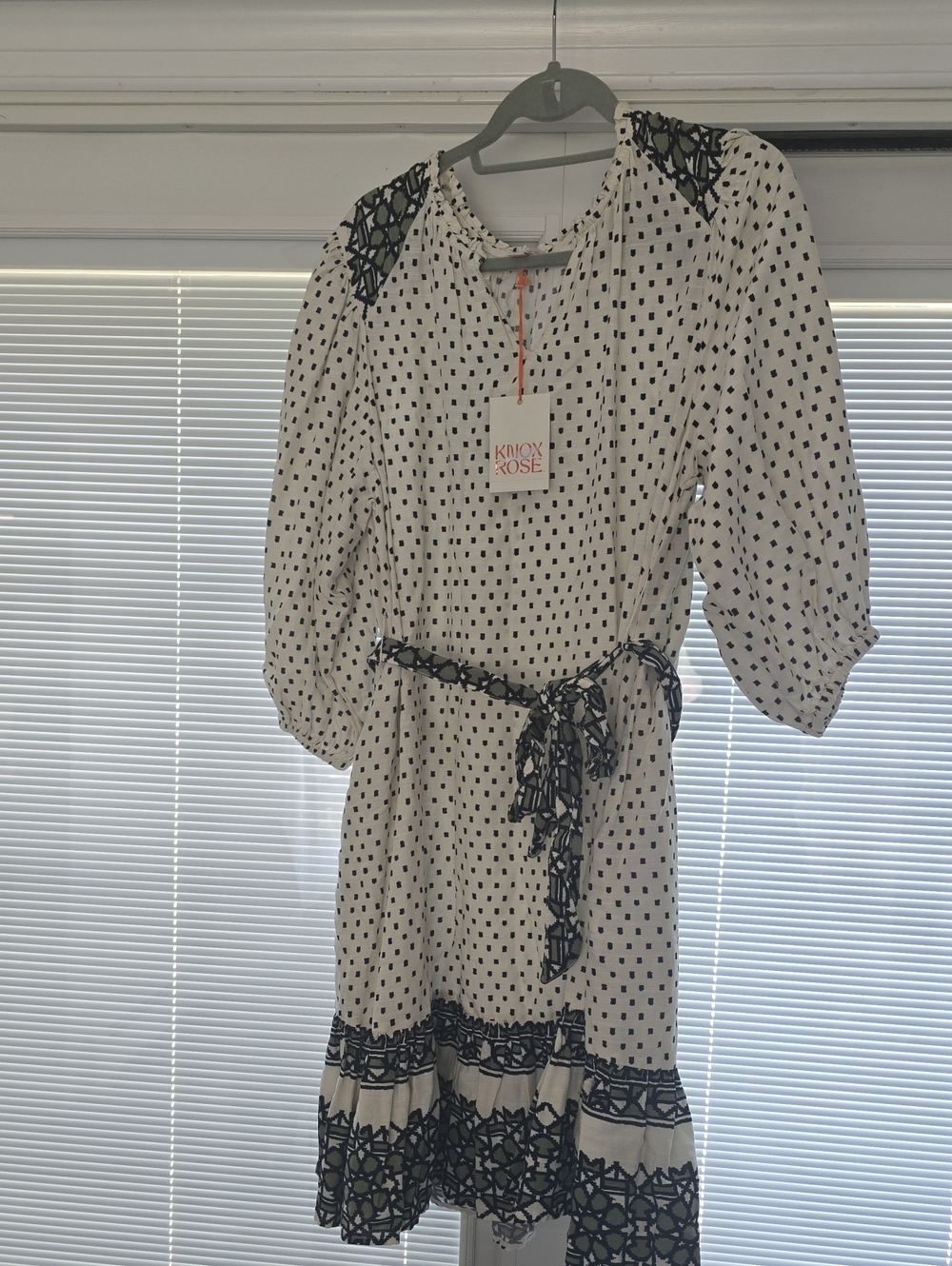 Knox Rose White Dress with Black Dot Print and Trim